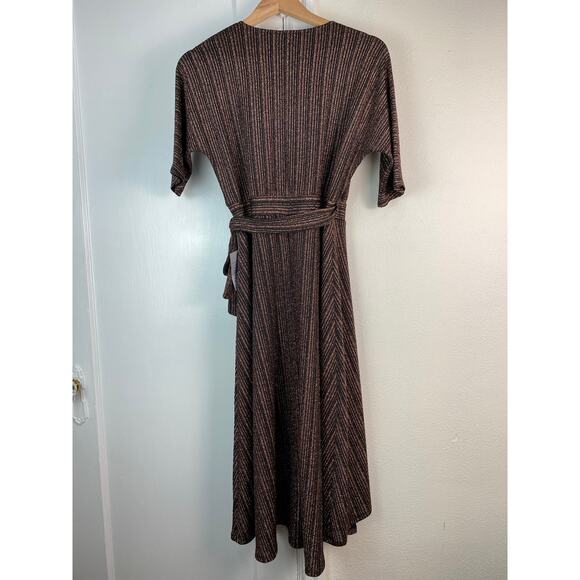 NWT Spense Women's Size XS Black Metallic Copper Hi-Low V-Neck Wrap Dress - Picture 8 of 10
